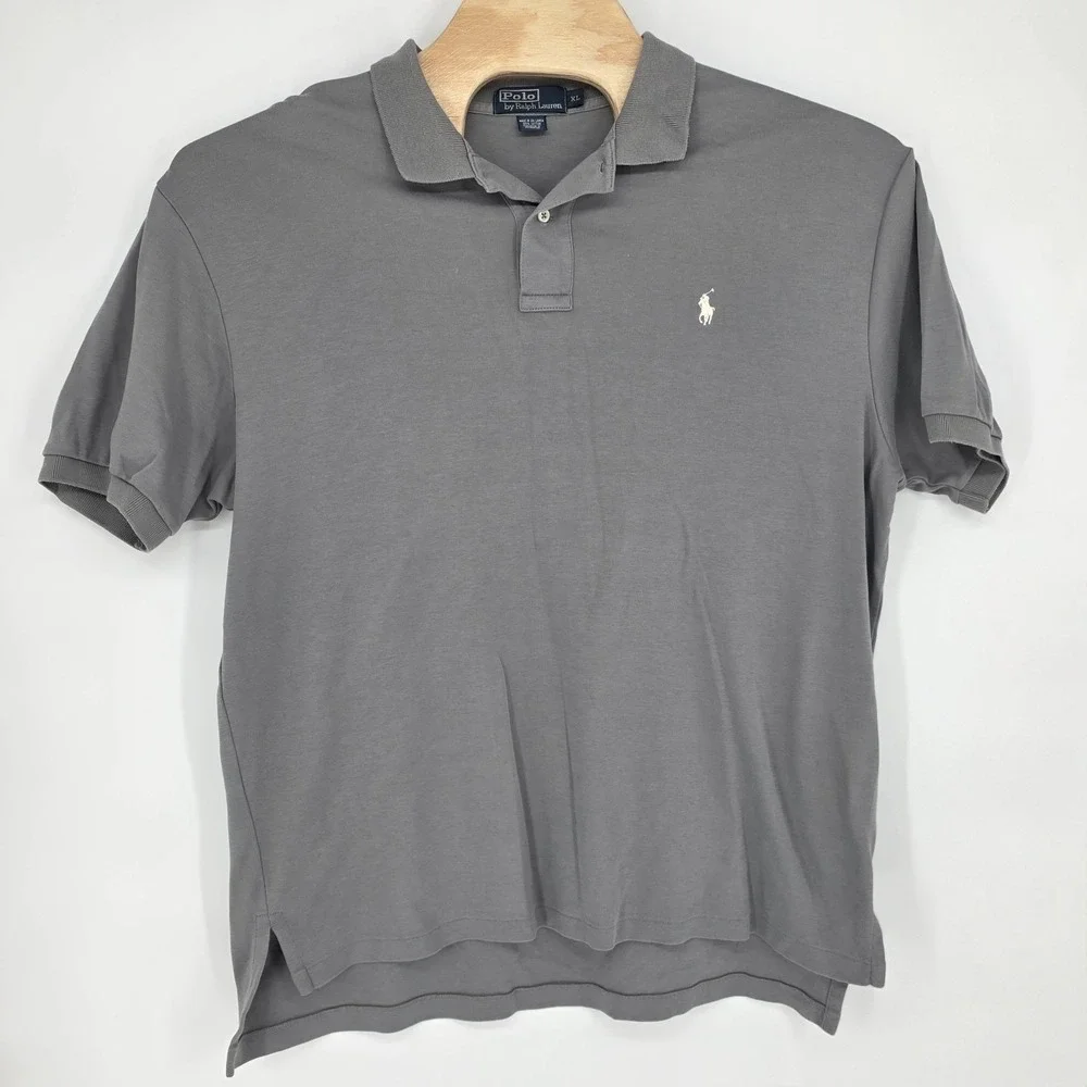 Polo Ralph Lauren Men's Polo Shirt XL Lot Of 2 Red Striped‎ Gray Solid Vintage